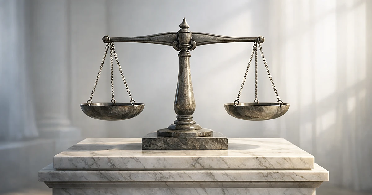 Abstract stone balance scale on marble pedestal in soft natural lighting