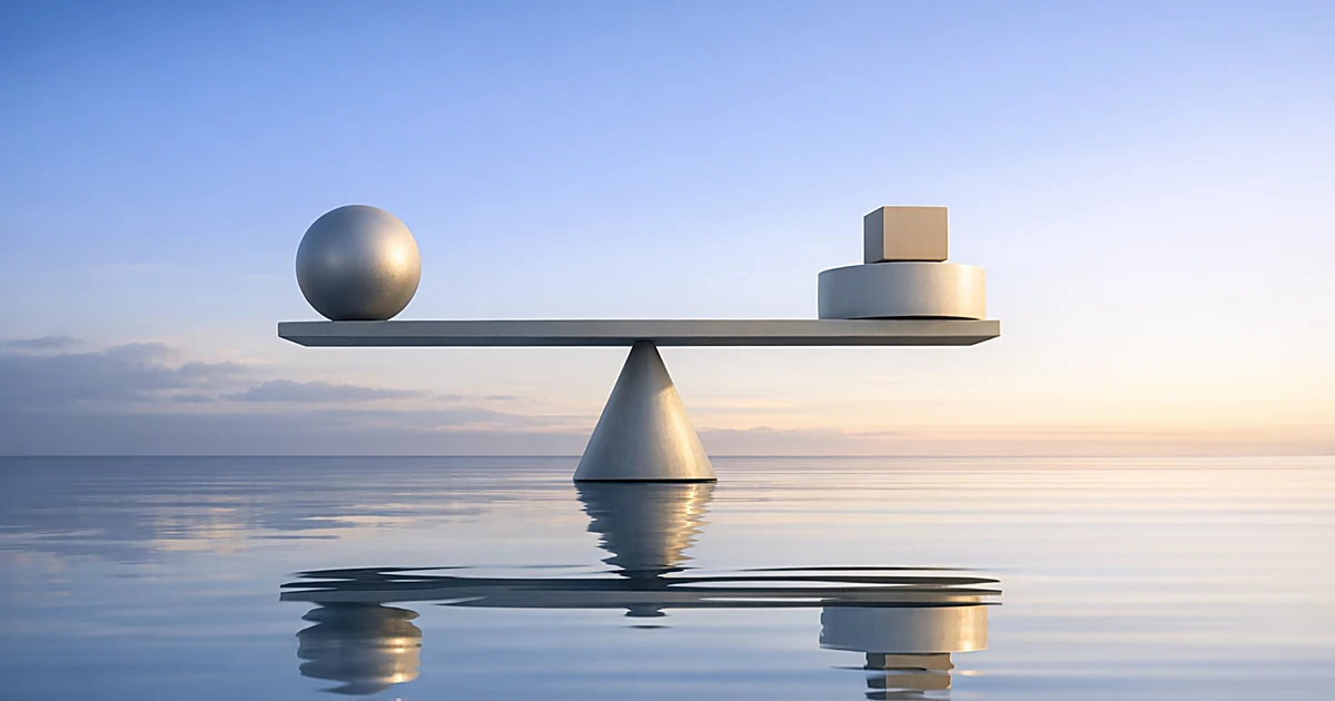 Abstract balanced scales floating above calm water with soft gradient sky representing accountability concepts