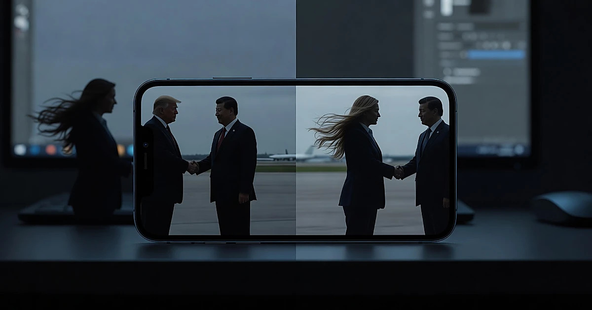 Smartphone displaying original and digitally altered photographs side by side with photo editing tools nearby