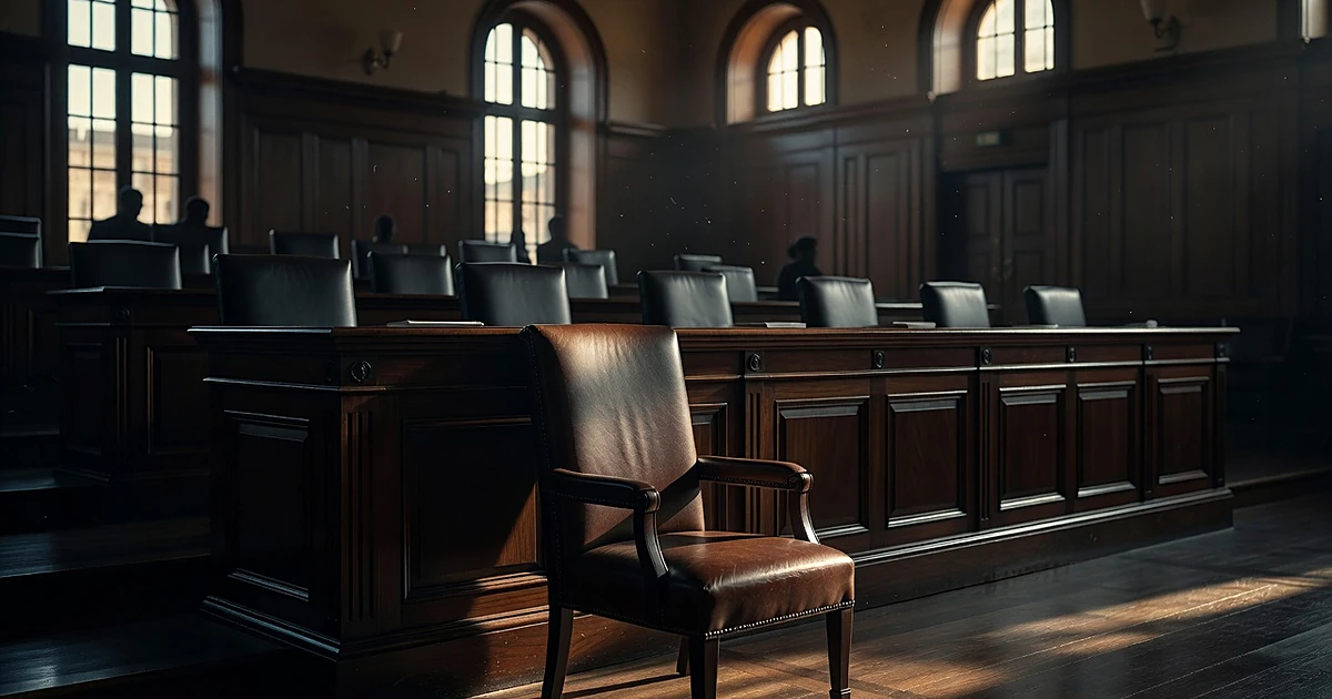 Empty chair at Supreme Court bench bathed in early morning light, suggesting judicial vacancy
