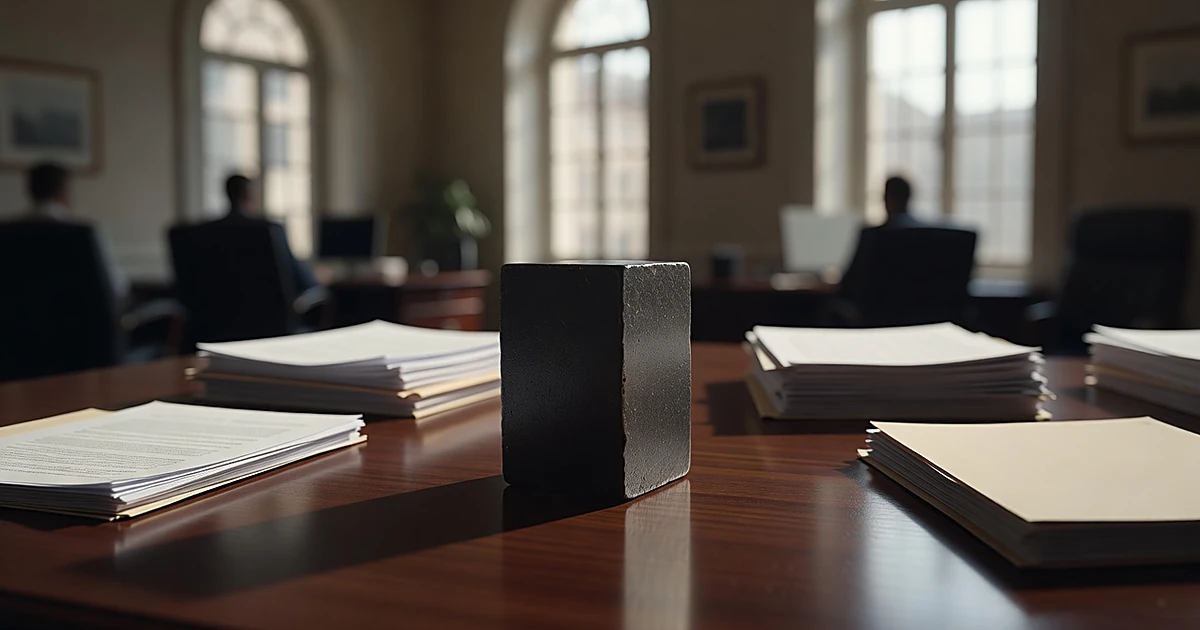 Heavy anchor paperweight on executive desk symbolizing stability in formal office setting